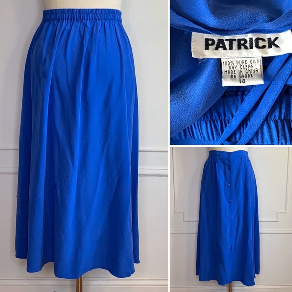 Vintage 100% Silk Blue Button Up Maxi Skirt - Picture 3 of 4